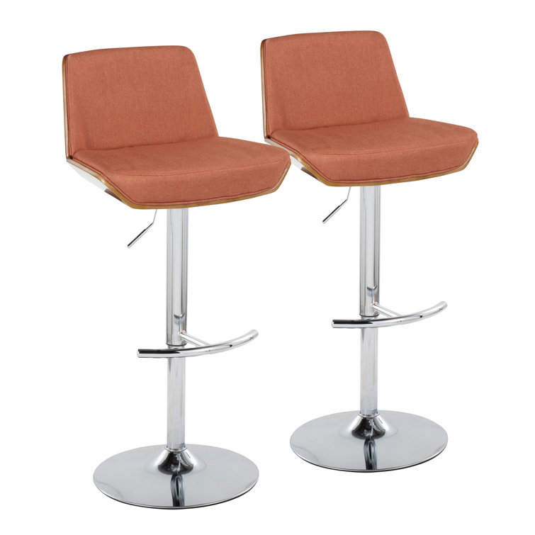 Adjustable Charcoal and Walnut Swivel Bar Stools, Set of 2