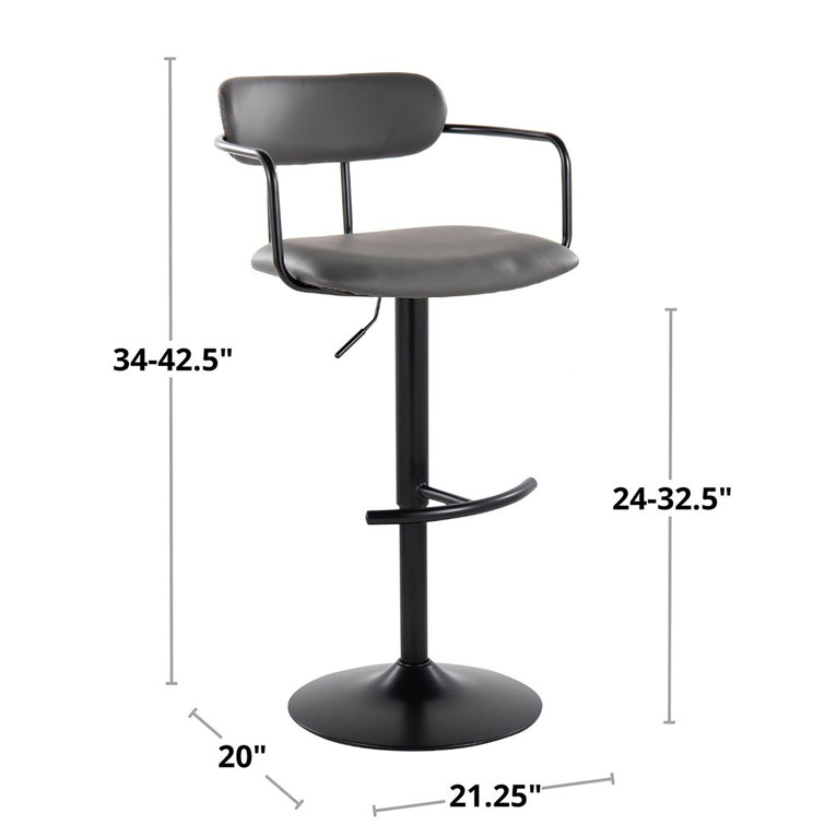 Gray Adjustable Swivel Bar Stools with Metal Frame