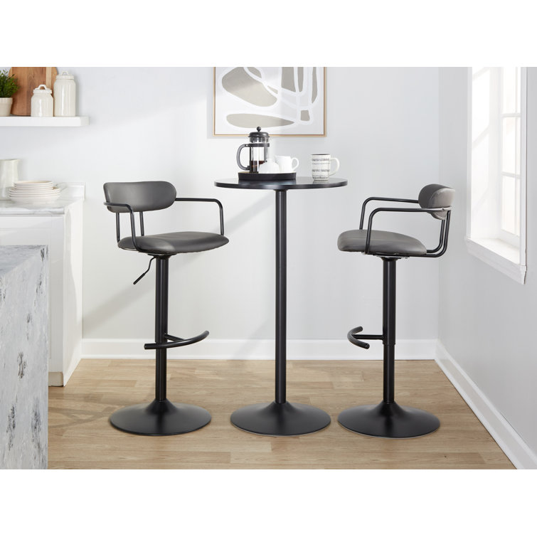 Gray Adjustable Swivel Bar Stools with Metal Frame