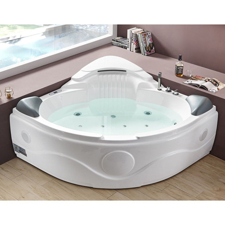 61'' x 61'' White Acrylic Corner Whirlpool Bathtub