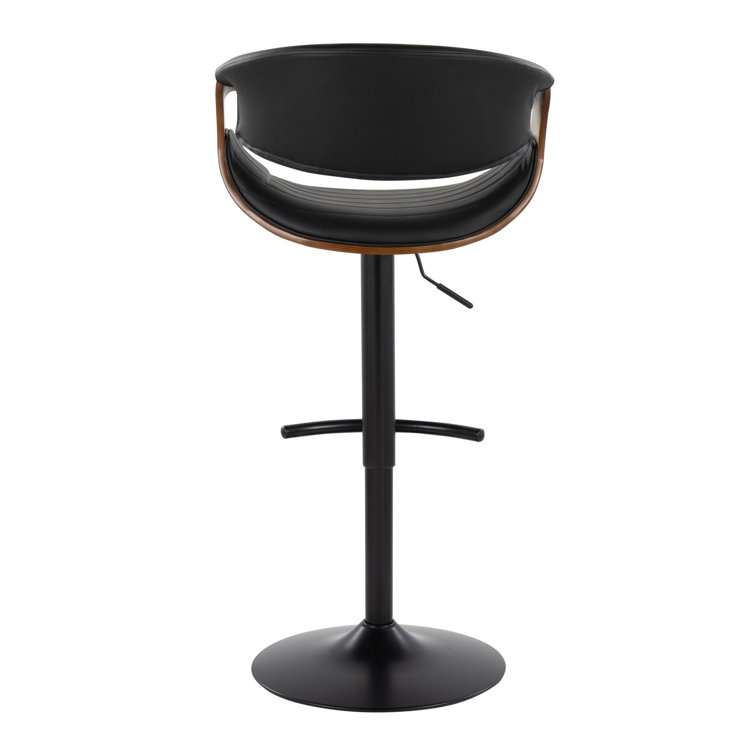 Symphony Adjustable Black Leather and Walnut Wood Swivel Barstool