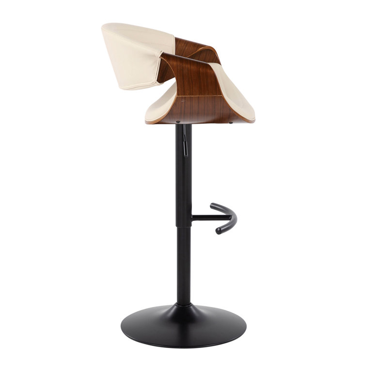 Symphony Adjustable Swivel Barstool Set with Walnut Wood and Cream Upholstery
