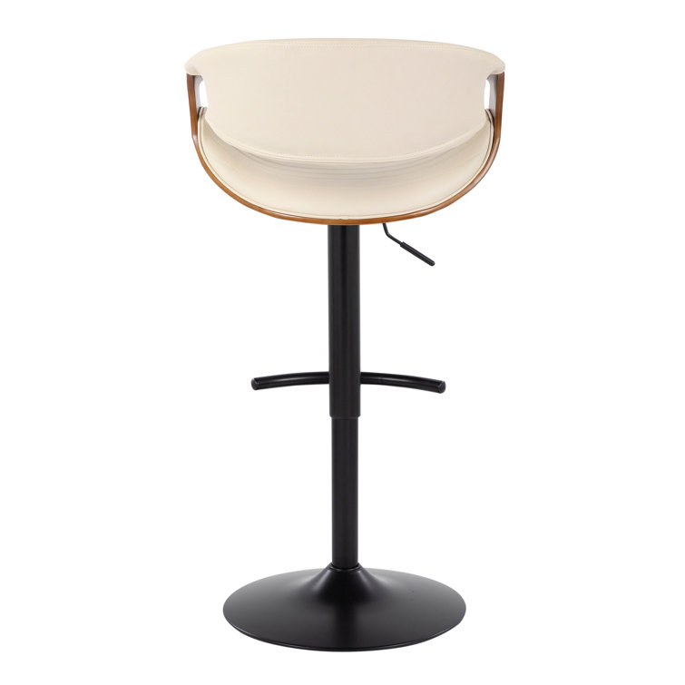 Symphony Adjustable Swivel Barstool Set with Walnut Wood and Cream Upholstery