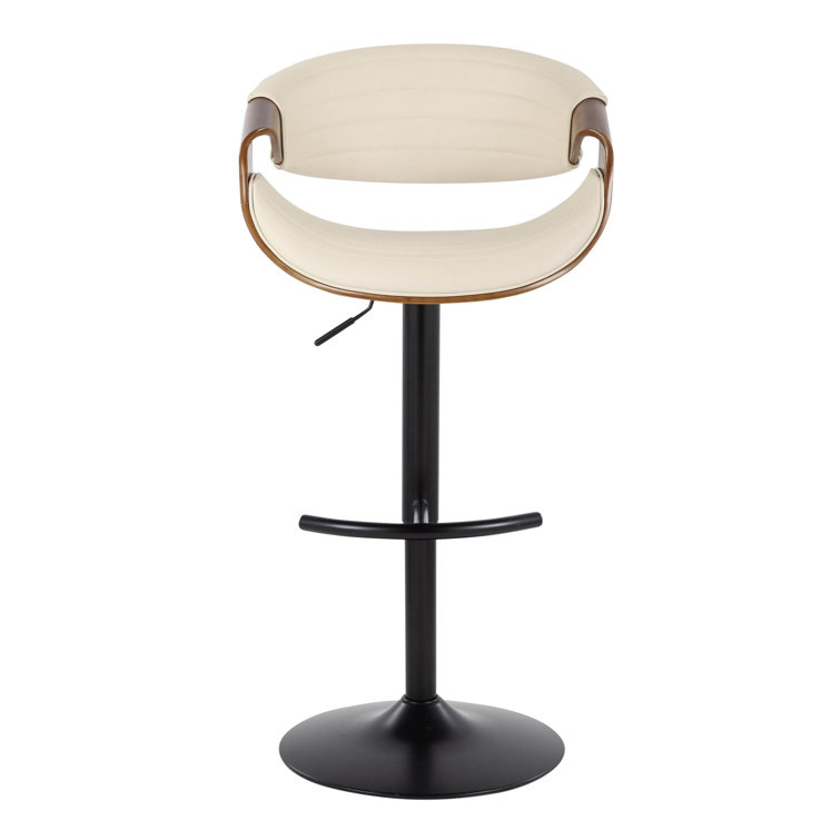 Symphony Adjustable Swivel Barstool Set with Walnut Wood and Cream Upholstery