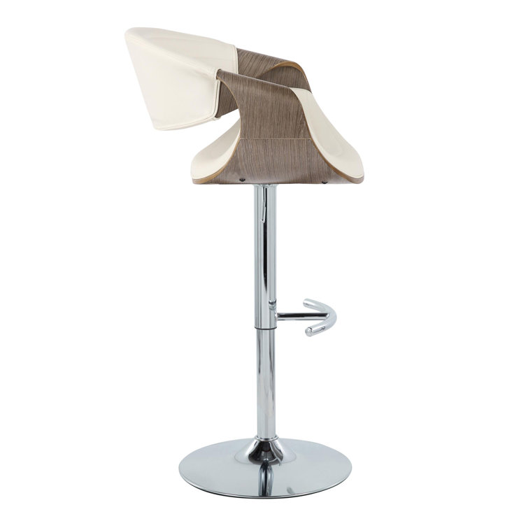 White Adjustable Swivel Bar Stool with Chrome Frame