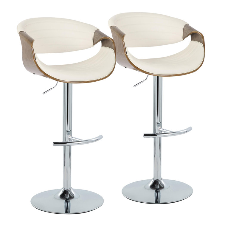 White Adjustable Swivel Bar Stool with Chrome Frame