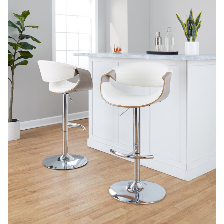 White Adjustable Swivel Bar Stool with Chrome Frame