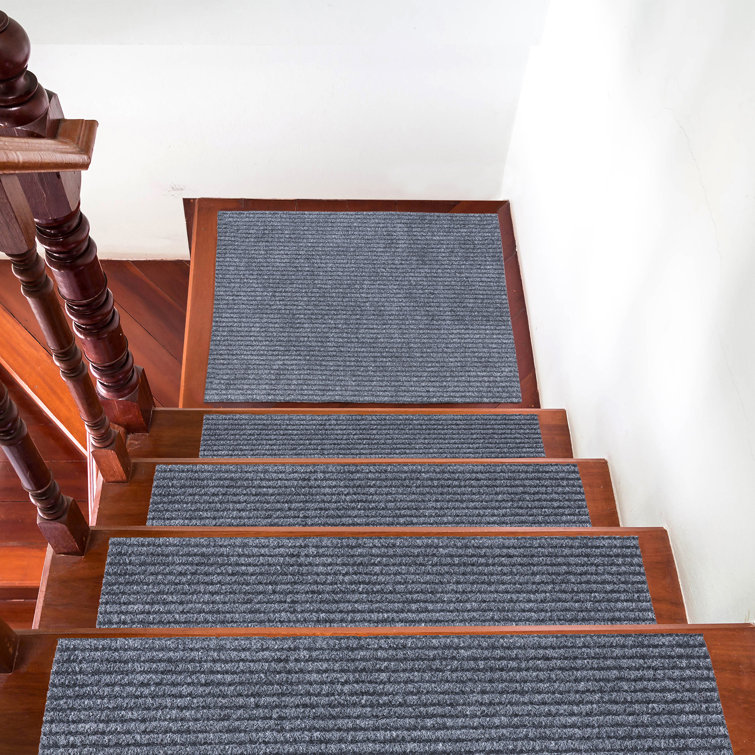 Gray Non-Slip Rubberback Ribbed Stair Treads Set of 7