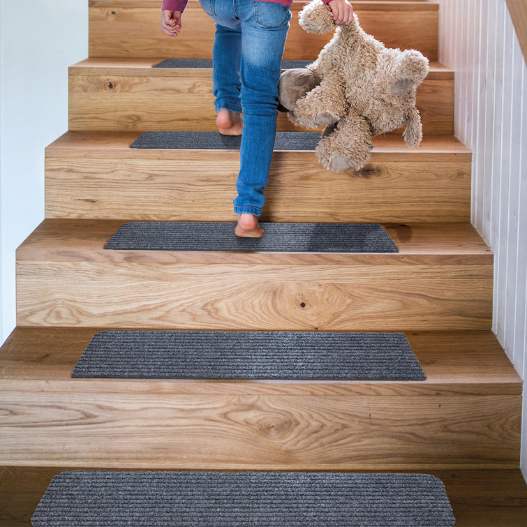 Gray Non-Slip Rubberback Ribbed Stair Treads Set of 7
