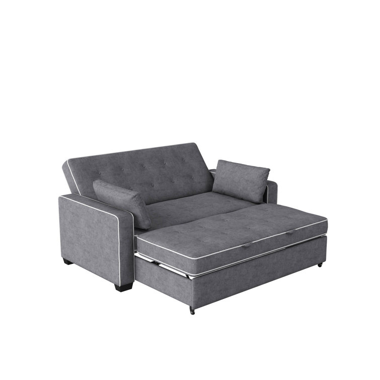 Monroe Gray Tufted Queen Sleeper Sofa with Wood Frame