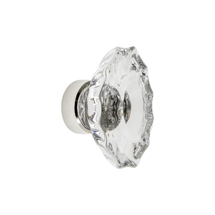 Round Polished Nickel and Clear Glass Cabinet Knob