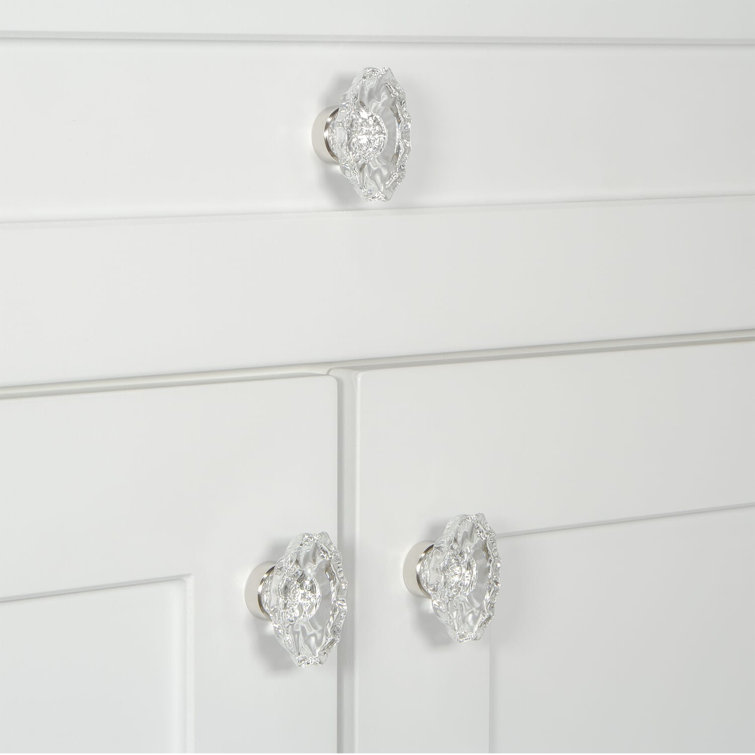 Round Polished Nickel and Clear Glass Cabinet Knob