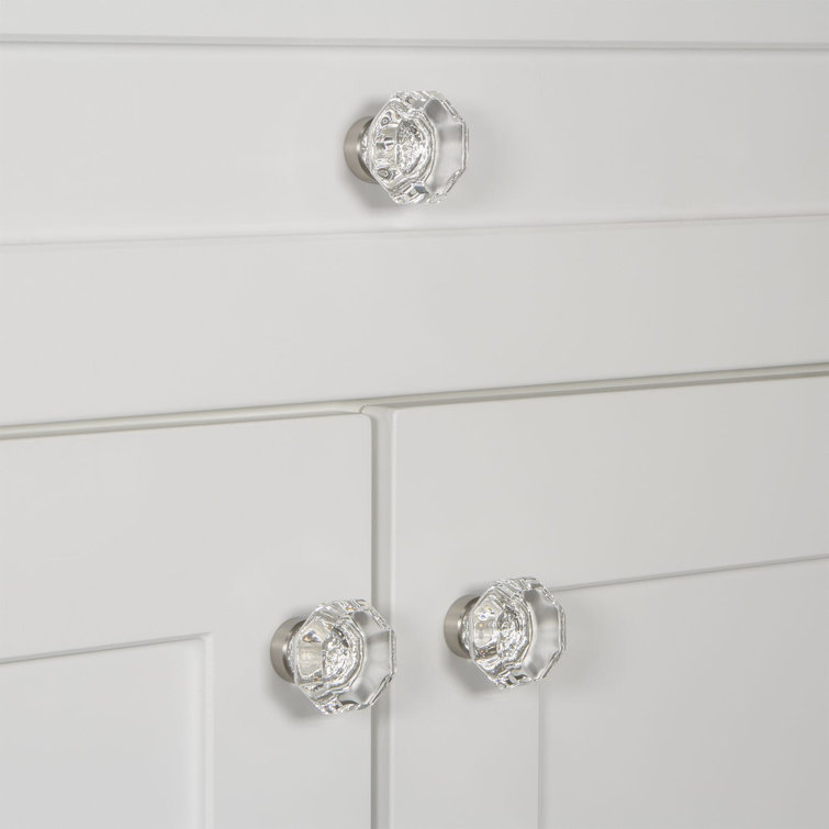 Geometric Clear Glass Knob with Brushed Nickel Base