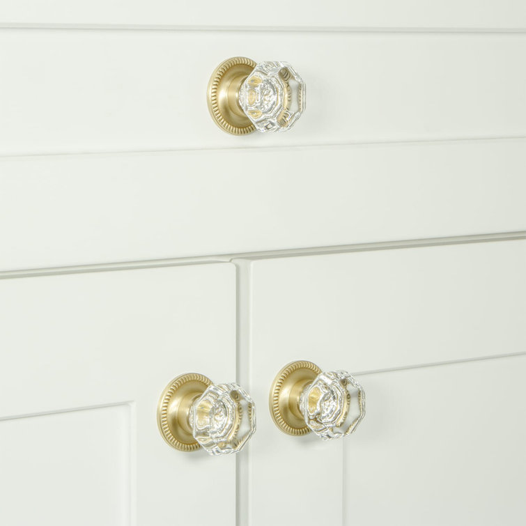Chambord Round Satin Brass Crystal Cabinet Knob