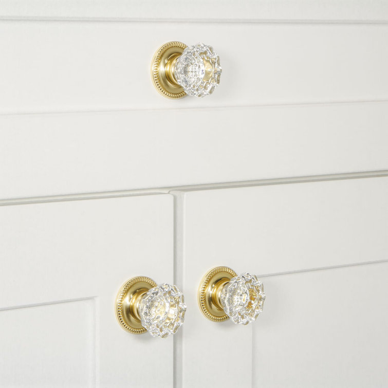 Versailles Polished Brass Crystal Cabinet Knob with Rosette