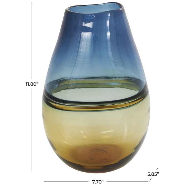 Handcrafted Blue and Amber Glass Table Vase
