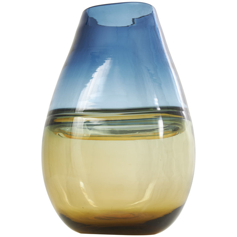 Handcrafted Blue and Amber Glass Table Vase