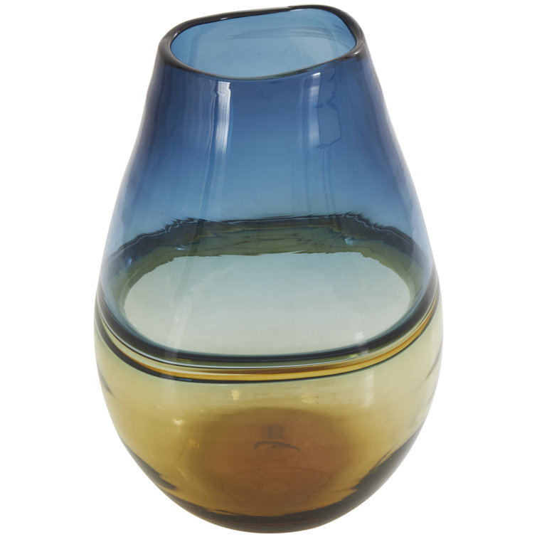 Handcrafted Blue and Amber Glass Table Vase