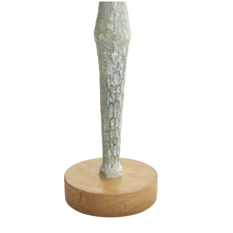 Light Blue Distressed Wood Tabletop Candlestick Set