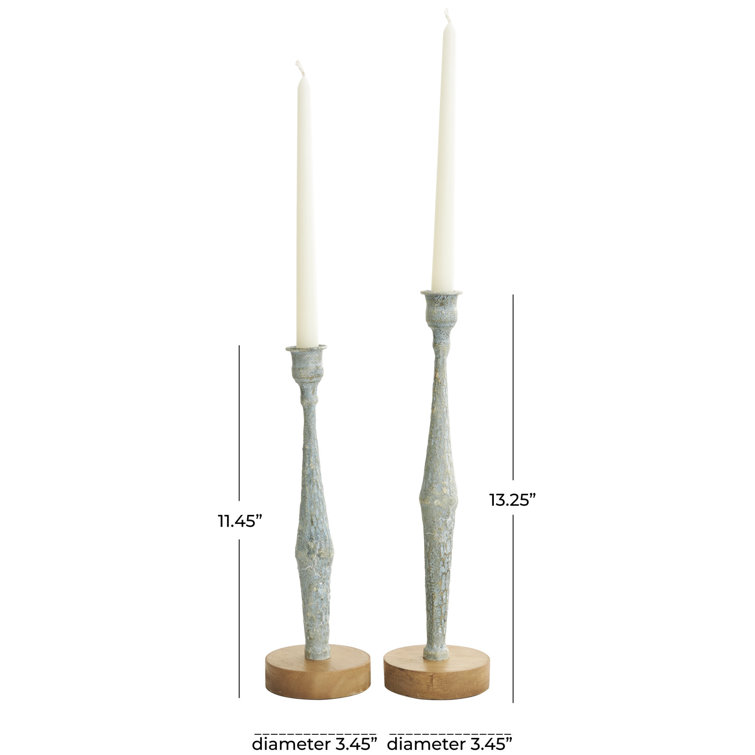 Light Blue Distressed Wood Tabletop Candlestick Set