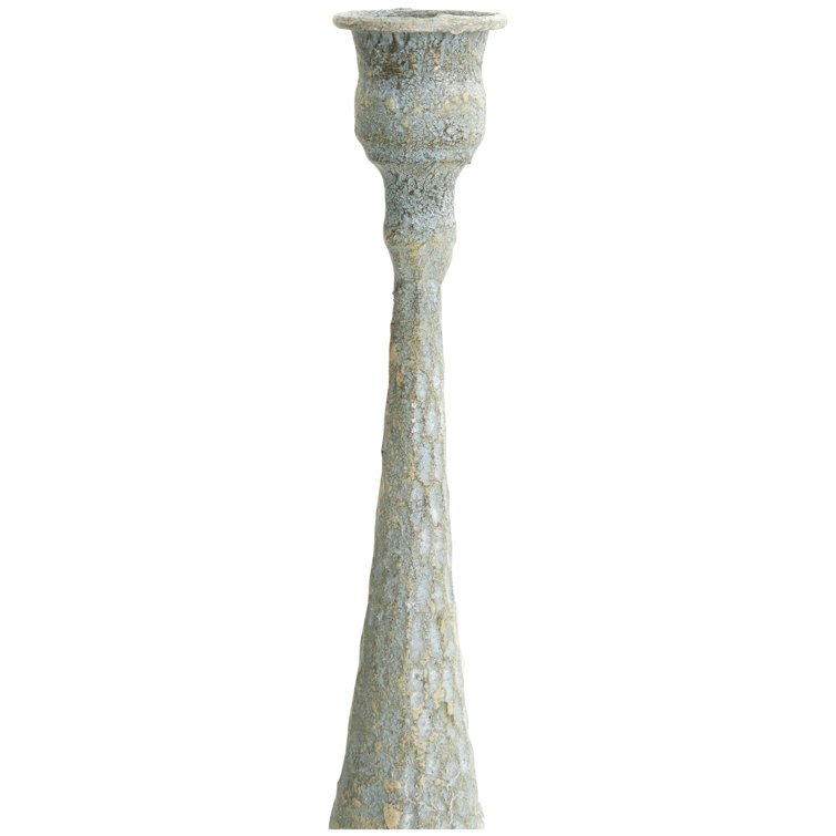 Light Blue Distressed Wood Tabletop Candlestick Set
