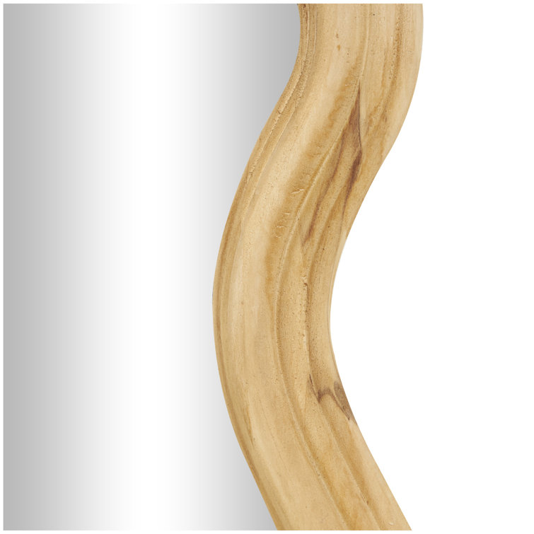 Wavy Poplar Wood Asymmetrical Wall Mirror in Natural Brown