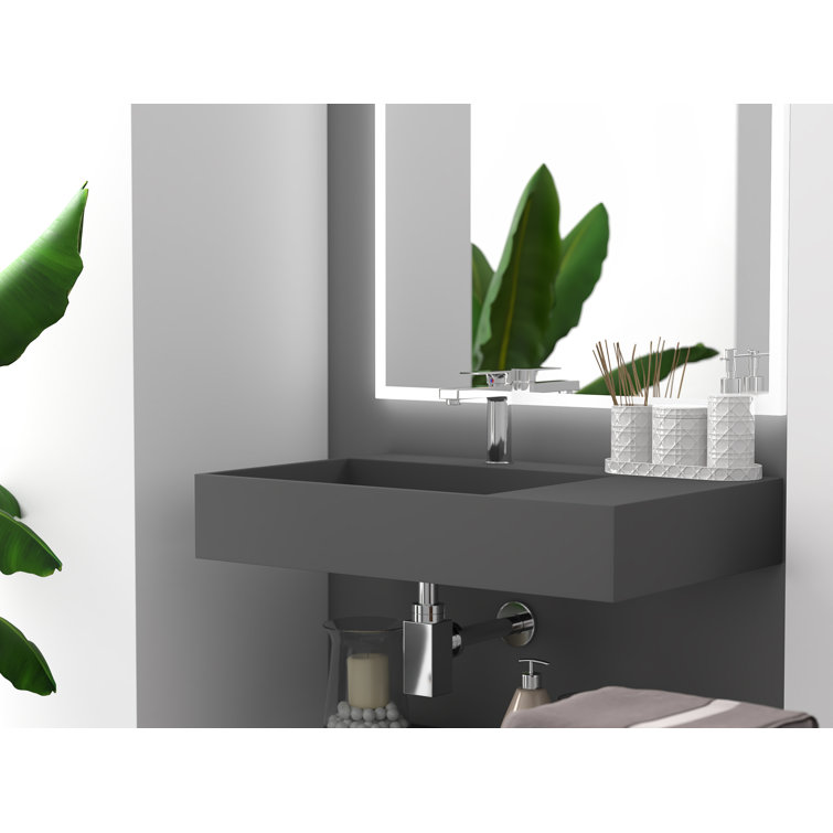 Gray Stone Wall-Mounted Rectangular Vessel Sink