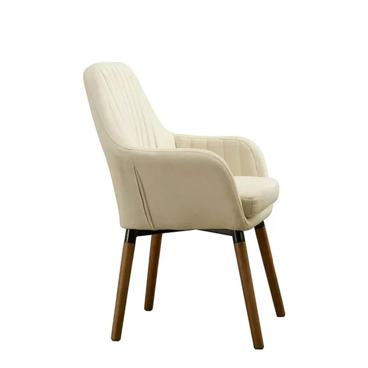 Elegant Tan Barrel-Backed Accent Chair with Solid Wood Legs