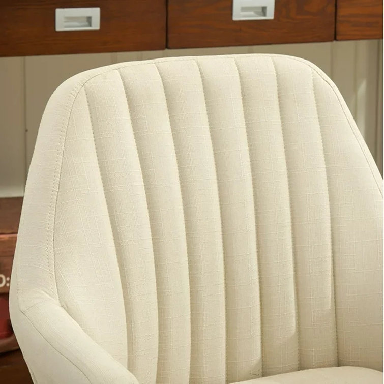Elegant Tan Barrel-Backed Accent Chair with Solid Wood Legs