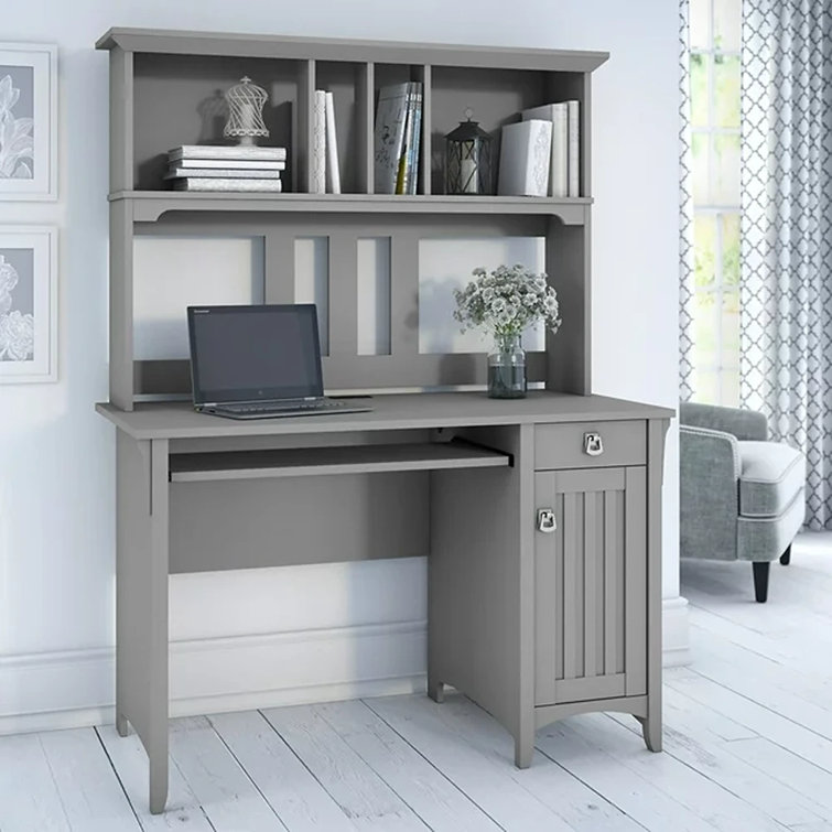 Cape Cod Gray 47'' Compact Computer Desk with Hutch and Storage