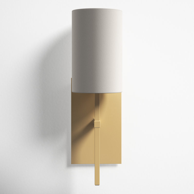Aged Brass Single Light Dimmable Wall Sconce with White Drum Shade