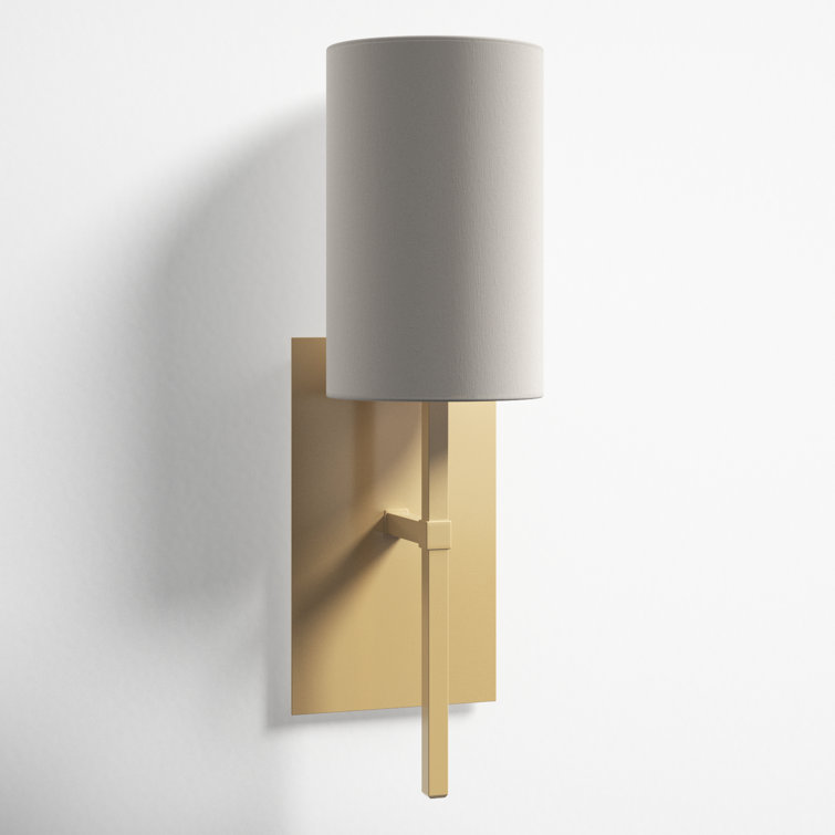 Aged Brass Single Light Dimmable Wall Sconce with White Drum Shade