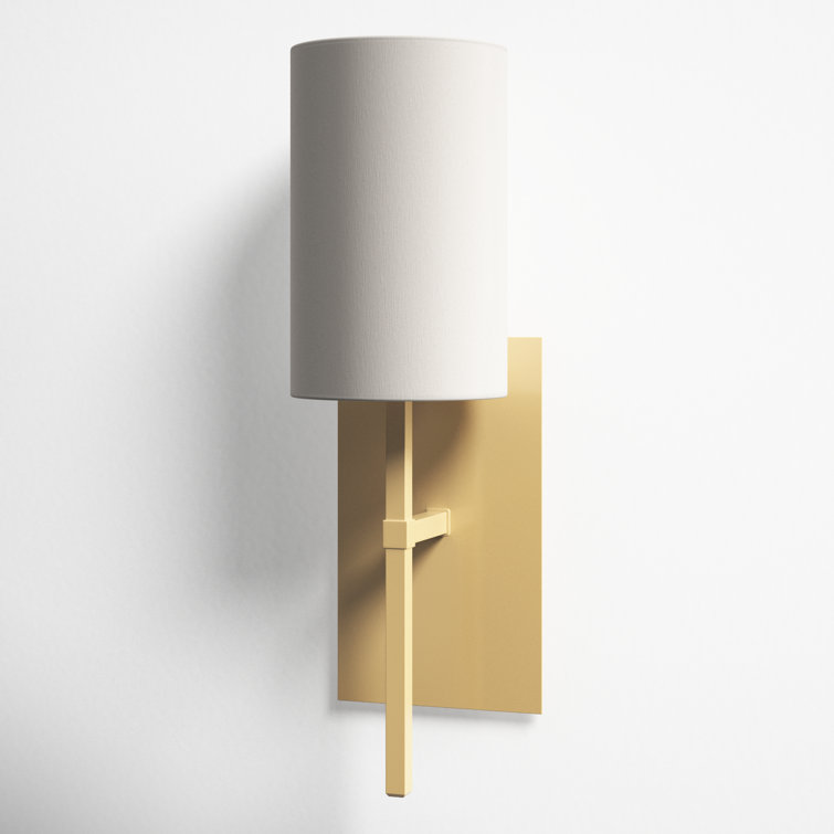 Aged Brass Single Light Dimmable Wall Sconce with White Drum Shade