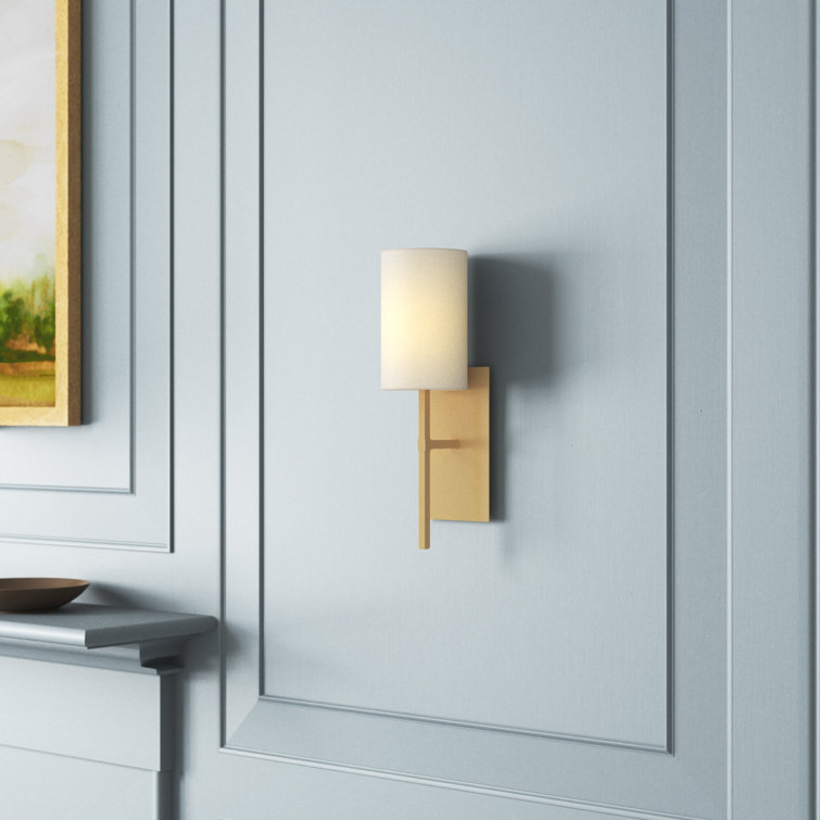 Aged Brass Single Light Dimmable Wall Sconce with White Drum Shade