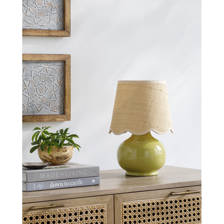 Khaki Ceramic Table Lamp with Rattan Cotton Shade