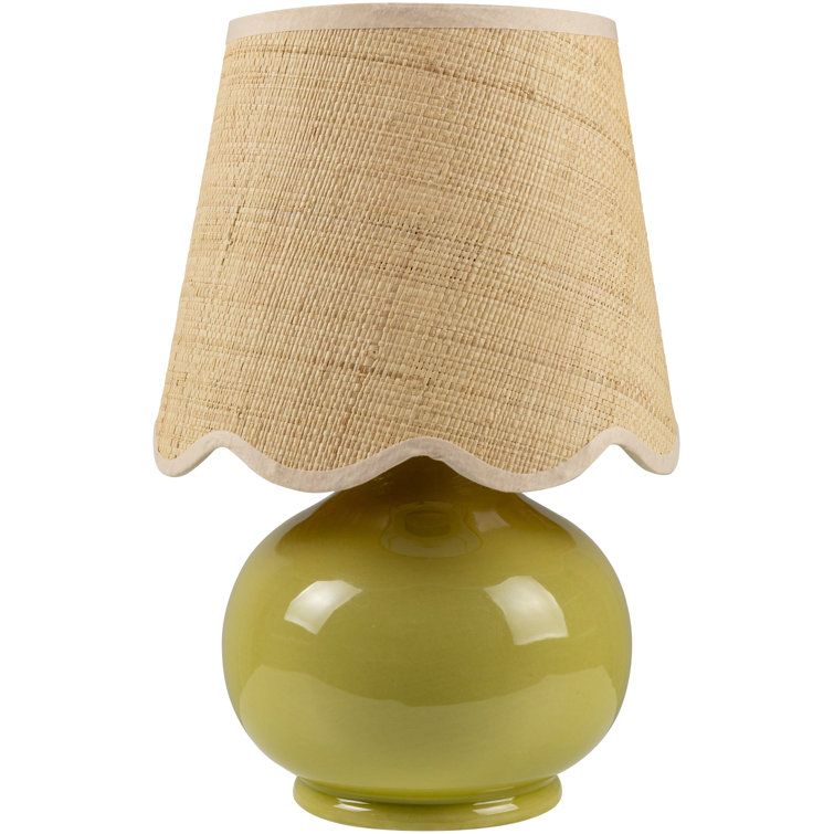 Khaki Ceramic Table Lamp with Rattan Cotton Shade