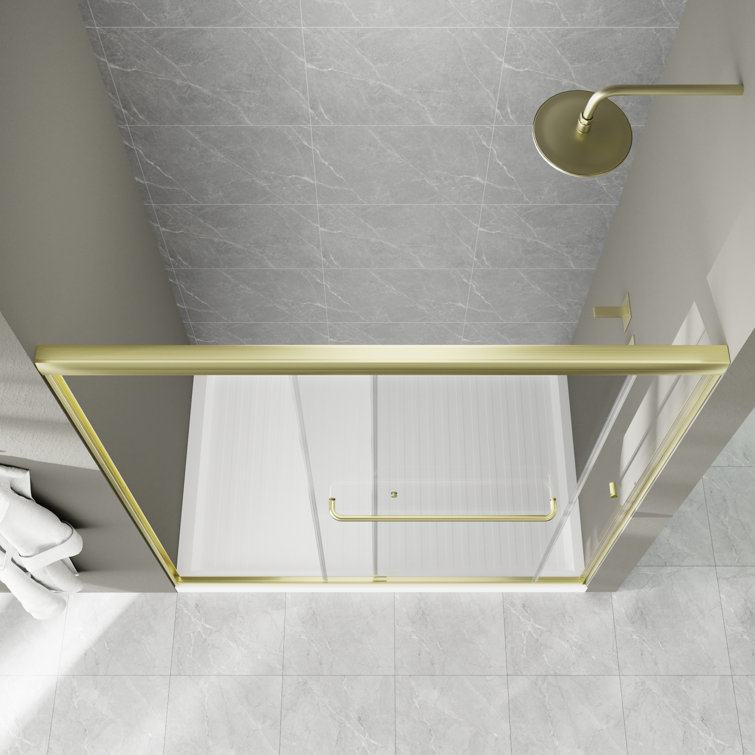 60'' Gold Framed Sliding Shower Door with Clear Glass