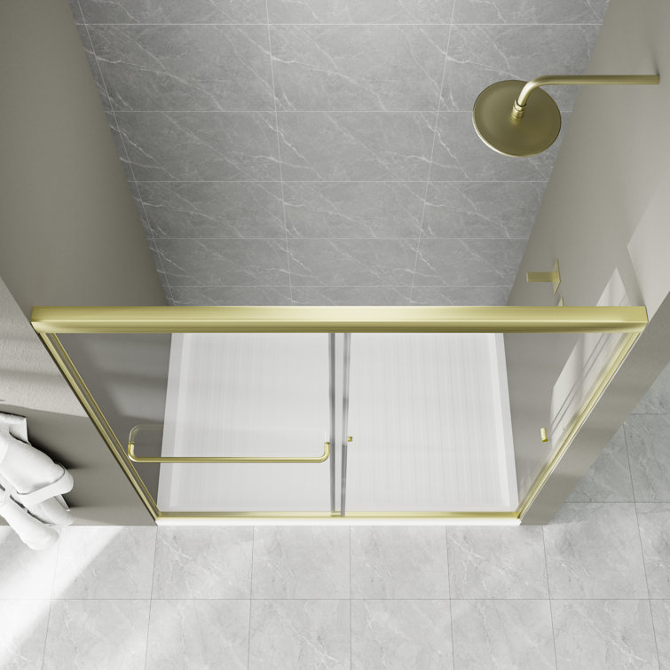 60'' Gold Framed Sliding Shower Door with Clear Glass