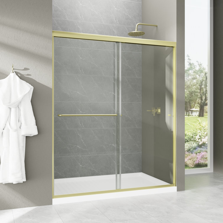 60'' Gold Framed Sliding Shower Door with Clear Glass