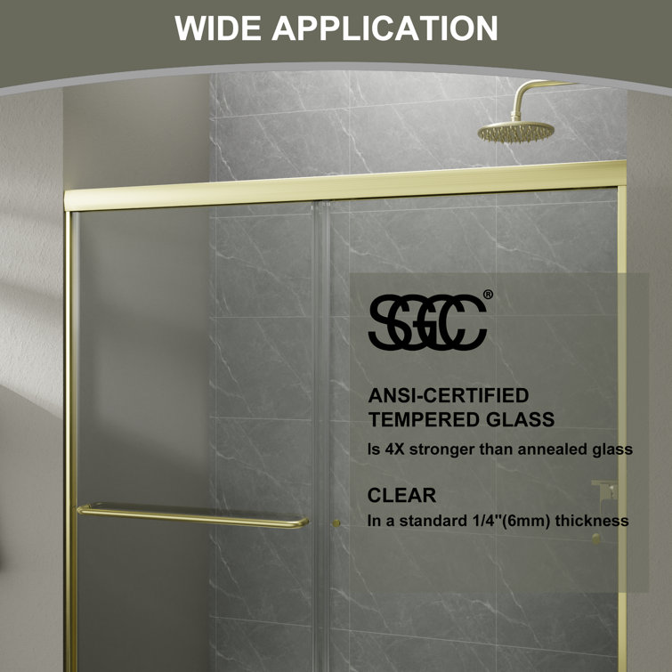 60'' Gold Framed Sliding Shower Door with Clear Glass