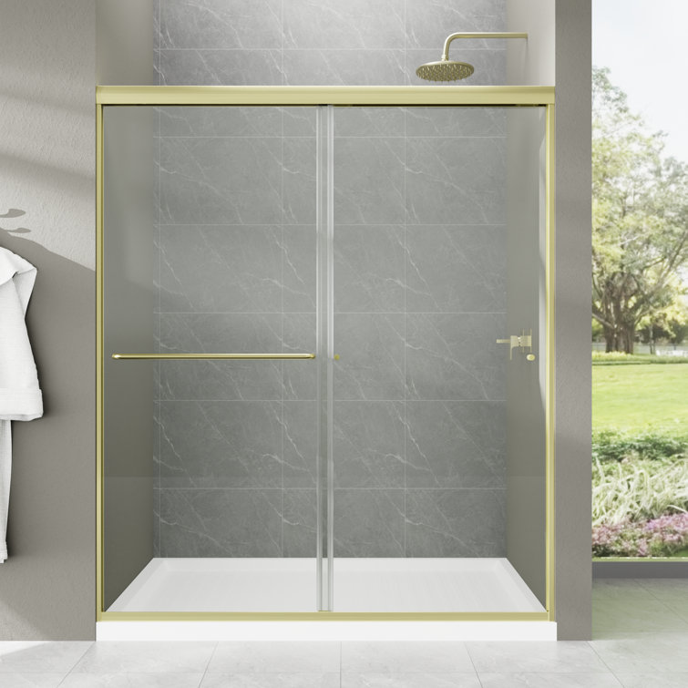 60'' Gold Framed Sliding Shower Door with Clear Glass