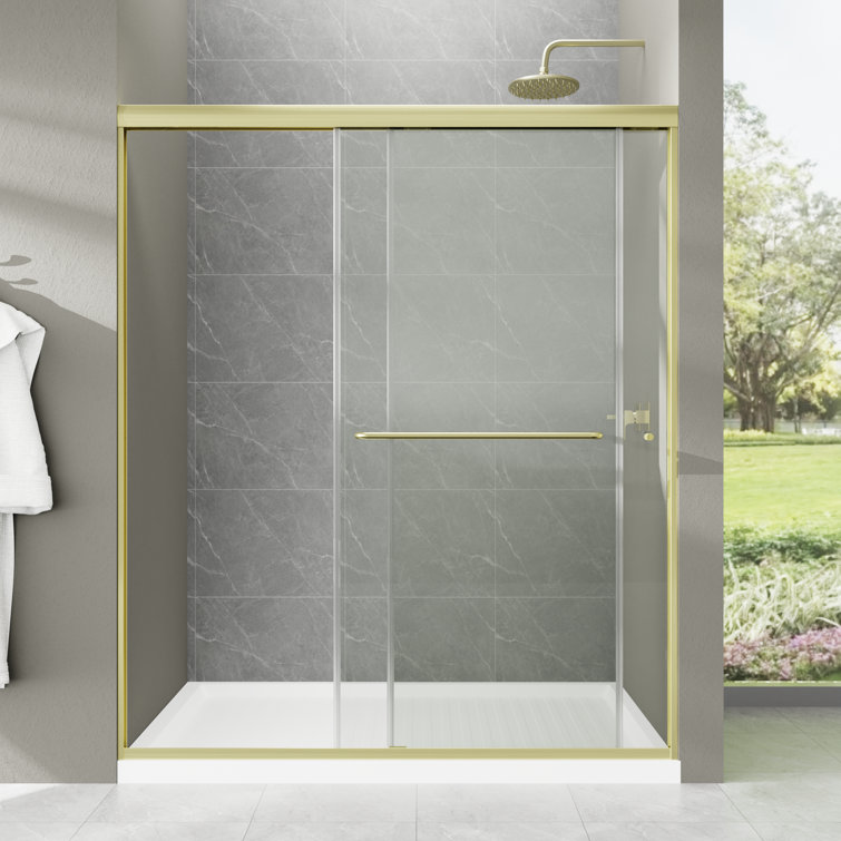 60'' Gold Framed Sliding Shower Door with Clear Glass