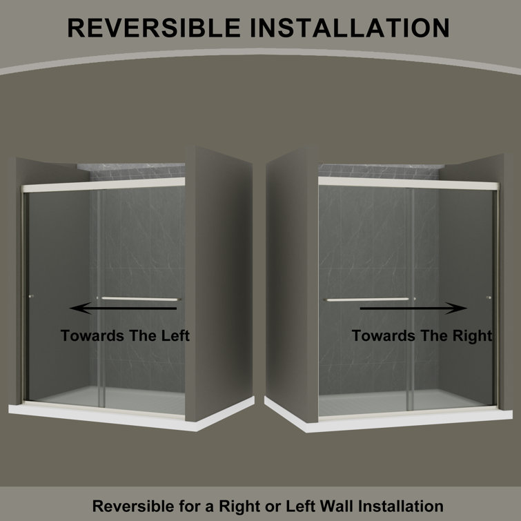 60'' x 70'' Brushed Nickel Framed Sliding Shower Door with Clear Glass