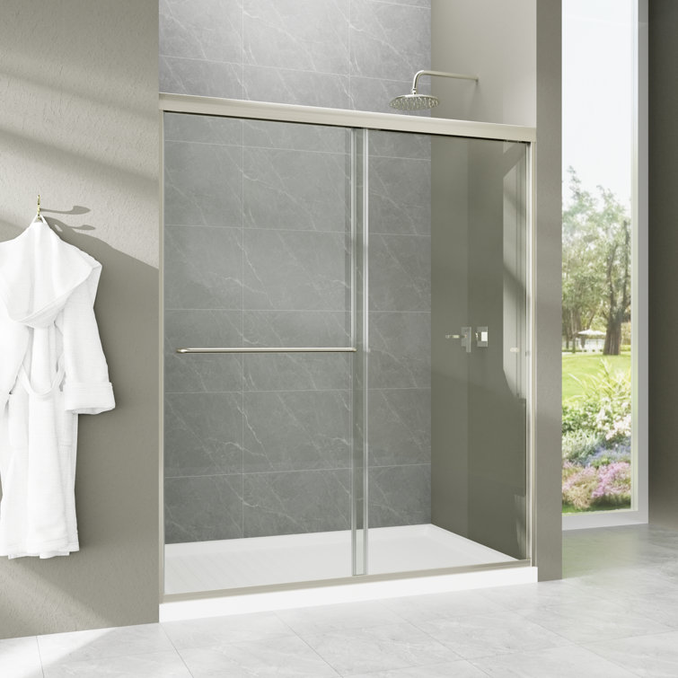 60'' x 70'' Brushed Nickel Framed Sliding Shower Door with Clear Glass