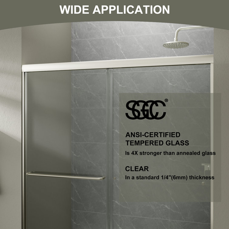 60'' x 70'' Brushed Nickel Framed Sliding Shower Door with Clear Glass