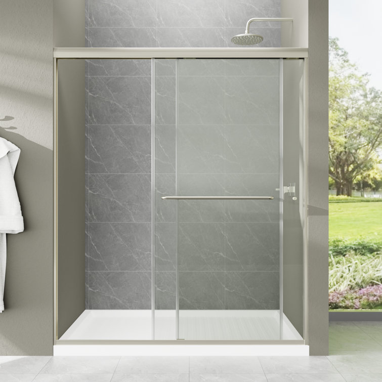 60'' x 70'' Brushed Nickel Framed Sliding Shower Door with Clear Glass