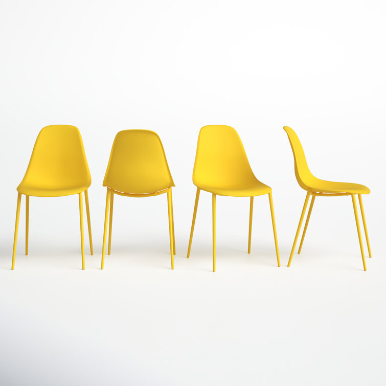 Sunburst Yellow Plastic and Metal Armless Dining Chairs Set of 4