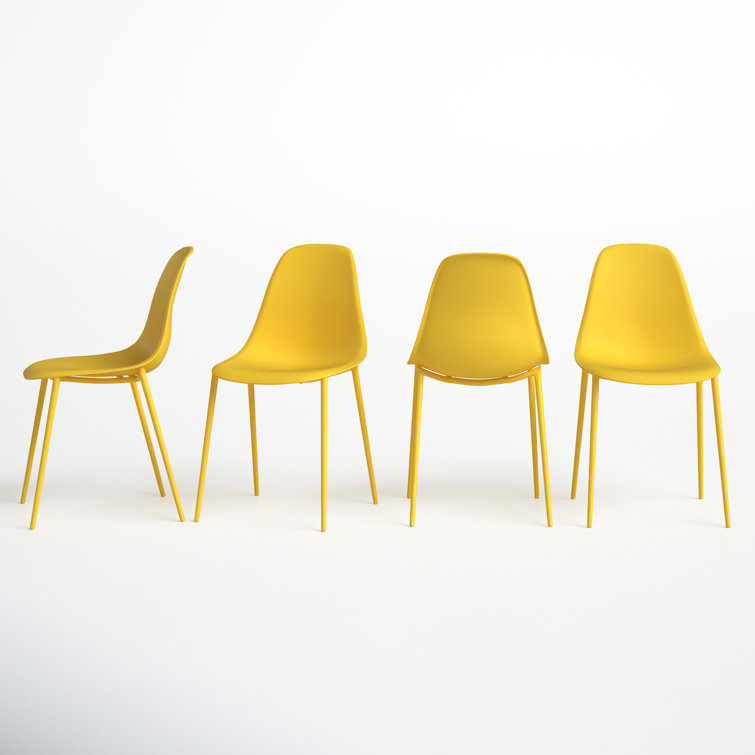 Sunburst Yellow Plastic and Metal Armless Dining Chairs Set of 4