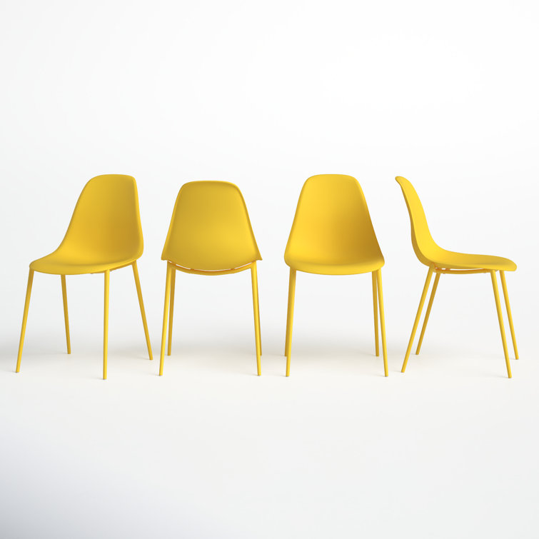 Sunburst Yellow Plastic and Metal Armless Dining Chairs Set of 4