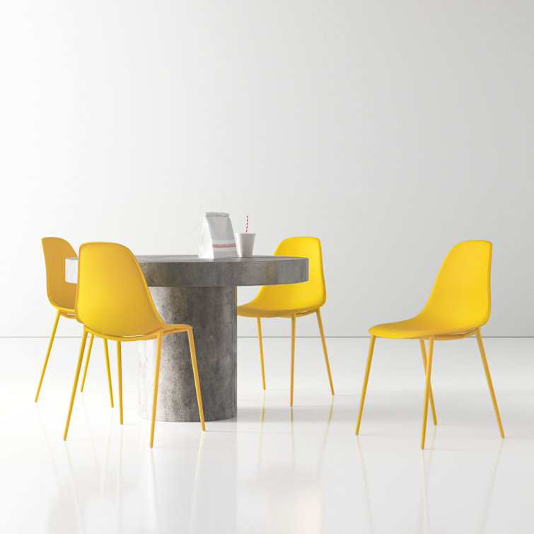 Sunburst Yellow Plastic and Metal Armless Dining Chairs Set of 4